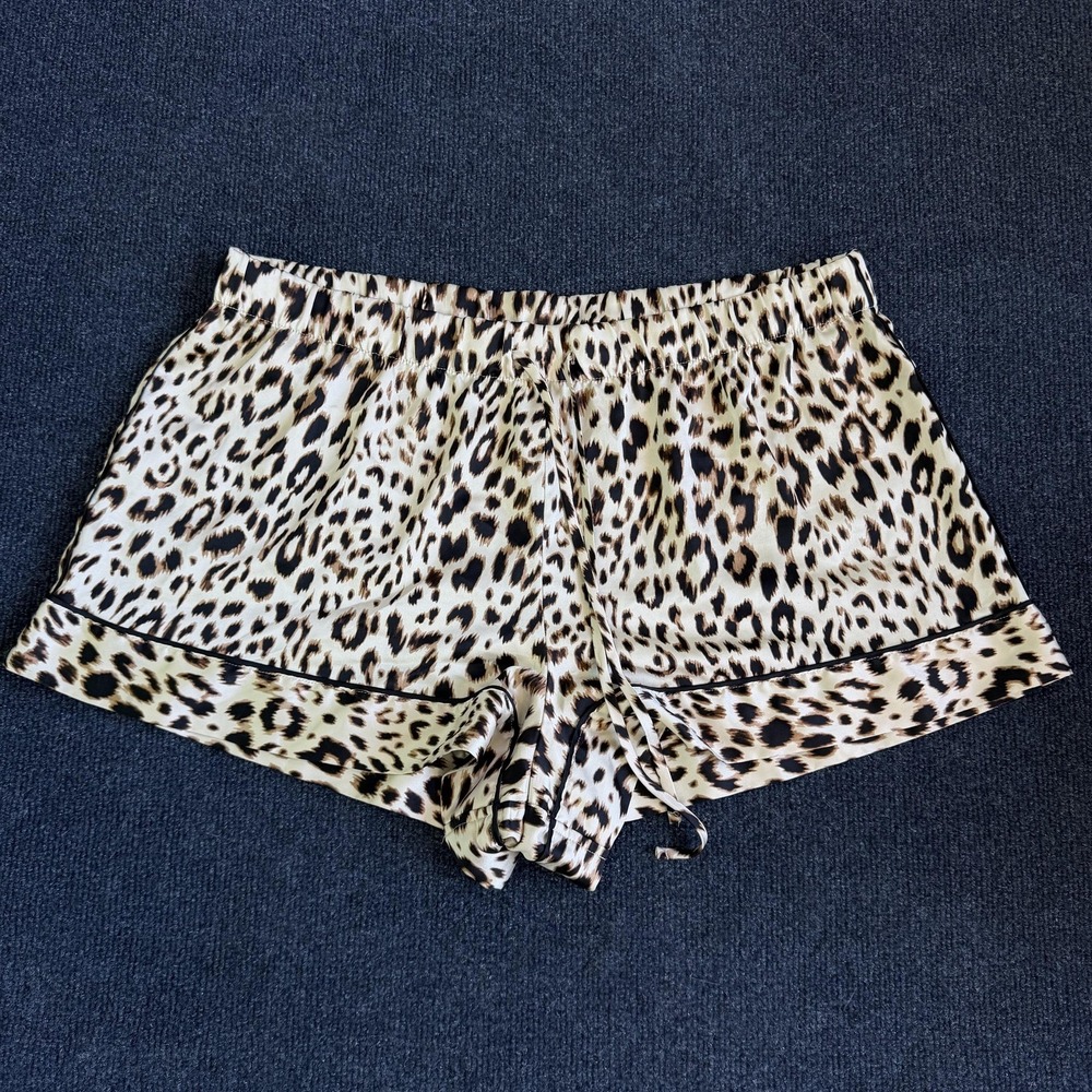 Victoria's Secret Sleep Shorts Womens XL Brown Leopard Satin Lounge Sleepwear